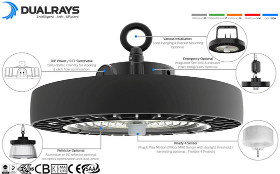 HB4H UFO LED High Bay z przełącznikiem DIP do wyboru mocy i temperatury barwowej 150W 150LPW