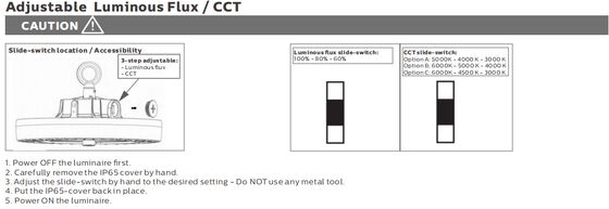 HB4H Przełączalna DIP i 3CCT UFO LED Lampa High Bay 150W 150LPW z awaryjnym zasilaniem 20W/30W@3 godziny