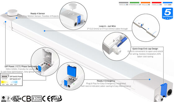 Lampa LED D4 odporna na wilgoć z mocą do 160 LPW, DIP Power/3CCT/3-fazowa zmiana, 1SKU=12SKU, przyjazna dla magazynowania i optymalizacji przepływu gotówki, łatwa w sterowaniu grupowym