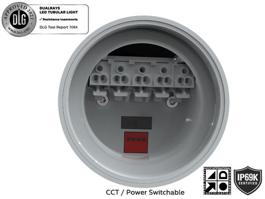 1,5 m 60 W IP69K IK10 MTB7 Morska lampa rurowa LED do doków i przejść z możliwością łączenia 3 lub 5 przewodów i przełączaniem DIP Zasilanie/3CCT/zmiana 3-fazowa