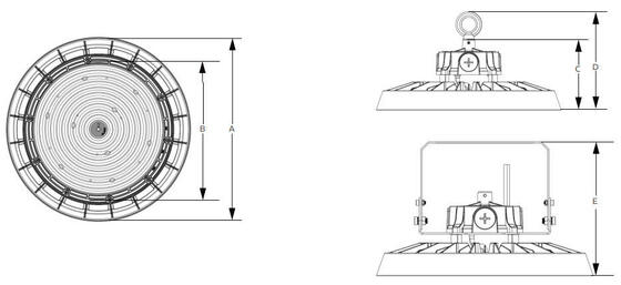 100W 150W 200W 150lm/W OŚWIETLENIE DUALRAYS HB5 UFO LED High Bay Light IP65 IK08 Magazynowa lampa przemysłowa z opcją czujnika