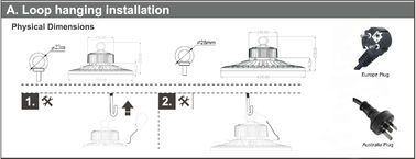 DUALRAYS HB5 IP65 IK08 UFO LED High Bay Europejska wtyczka australijska z niestandardową długością kabla Opcjonalnie